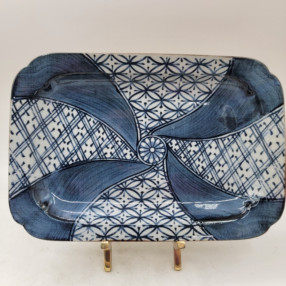 Vintage Japanese Arita ware porcelain dish with a blue-and-white design
